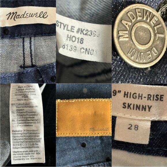 MADEWELL 9" High-Rise Skinny Jeans Flocked Dots Edition Women's 28 dark indigo - Picture 4 of 15